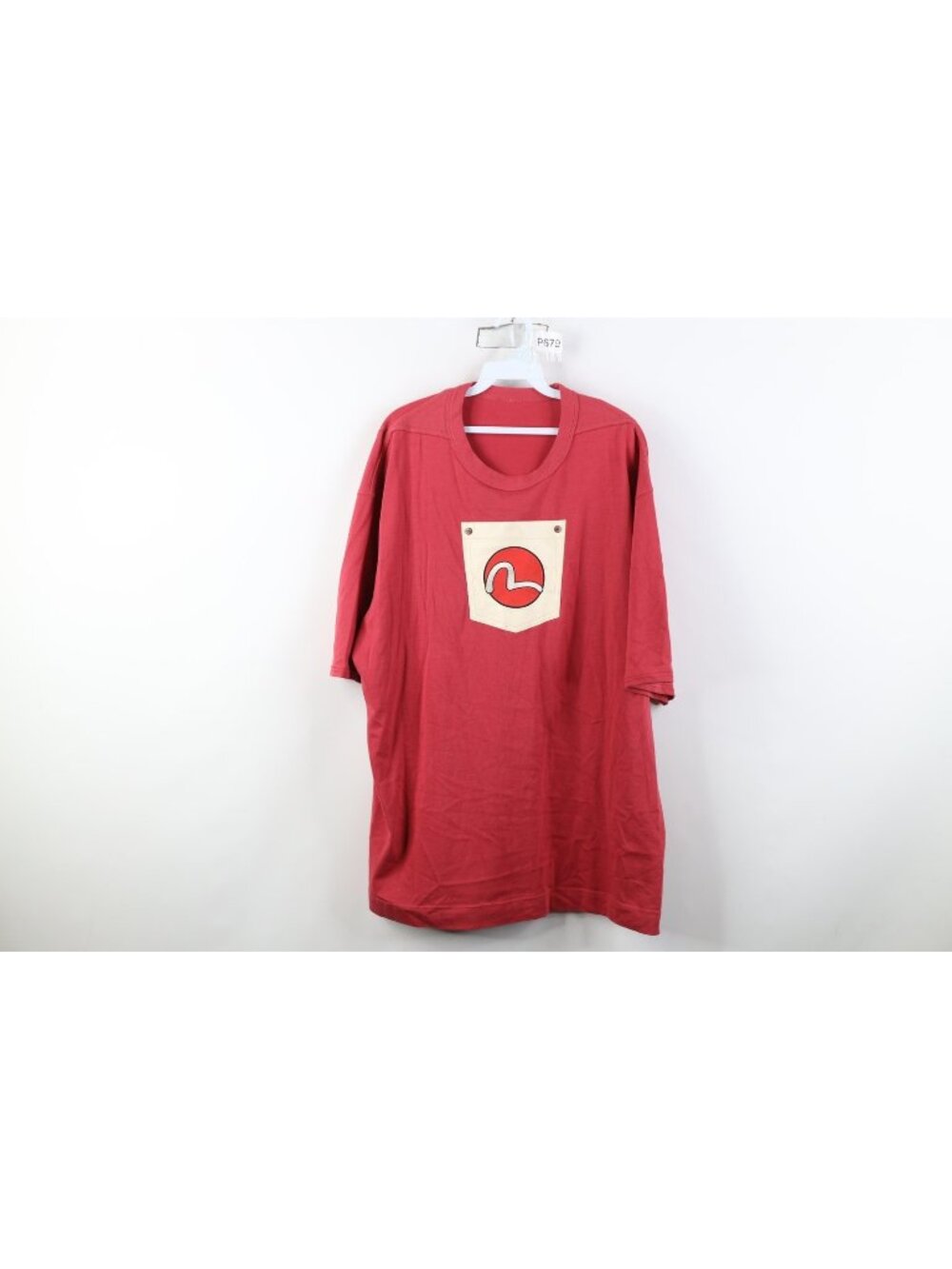 Vintage 90s EVISU Jeans Mens XL Baggy Riveted Pocket Short Sleeve T-Shirt Red